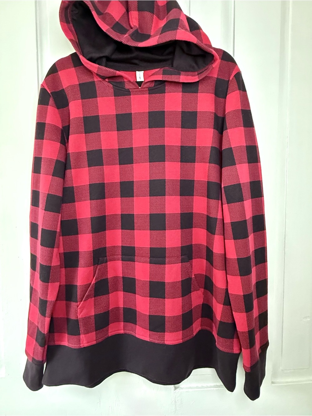 Ideology Red & Black Buffalo Plaid Fleece Pullover Hoodie - XL